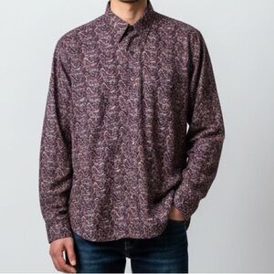 Alan Flusser Purple Paisley Button Up Shirt Mens XXL 2XL Long Sleeves Hippie